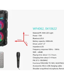 Altavoz Bluetooth WF4062 con Micrófono, Luces LED y Mando