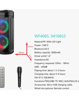 Altavoz Bluetooth WF4065 con Micrófono, Luces LED y Mando